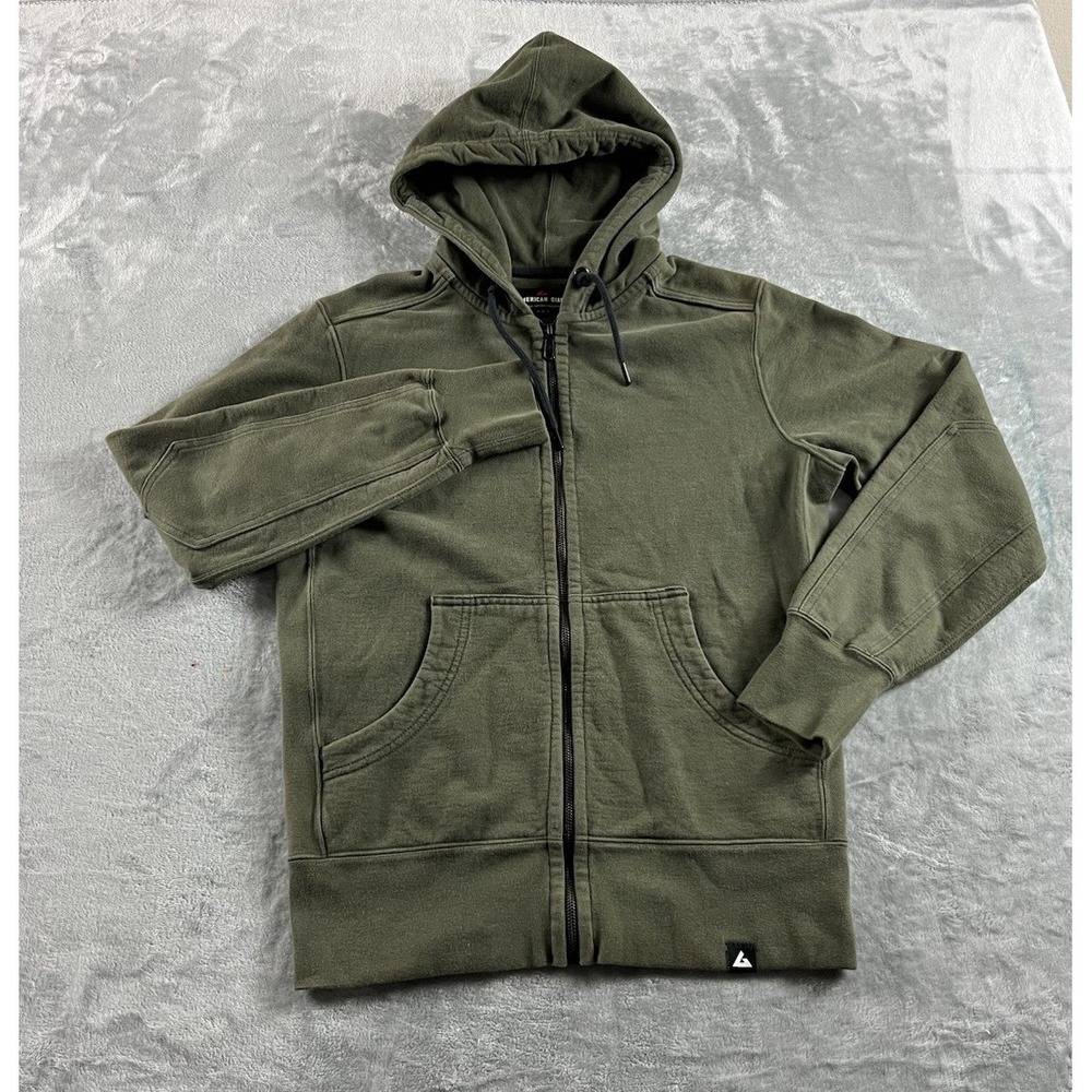 American Giant  Hoodie Men Small Green Full Zip Heavyweight Elbow Patch USA READ